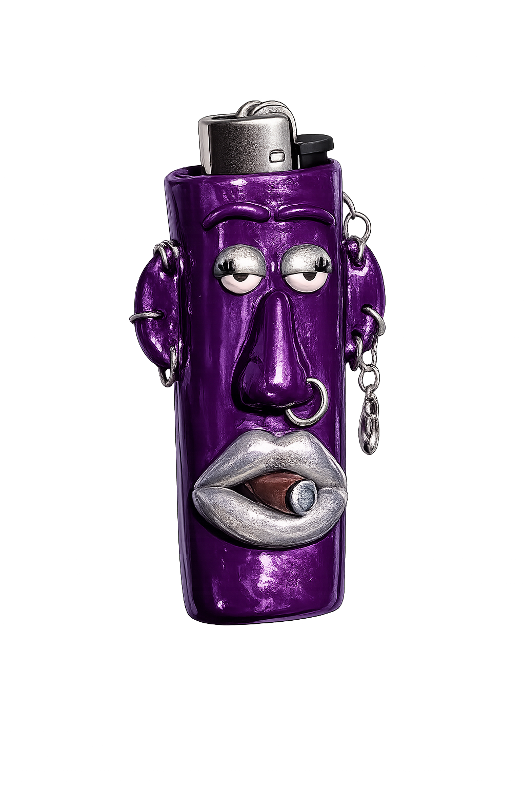 After Hours dark purple handmade polymer clay lighter case with keychain
