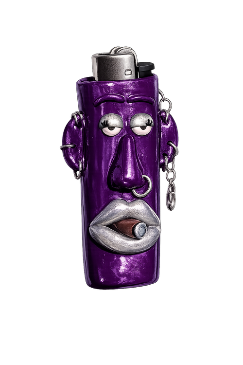 After Hours dark purple handmade polymer clay lighter case with keychain