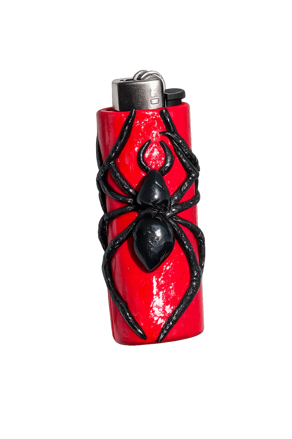 Black Widow red and black handmade polymer clay lighter case with keychain