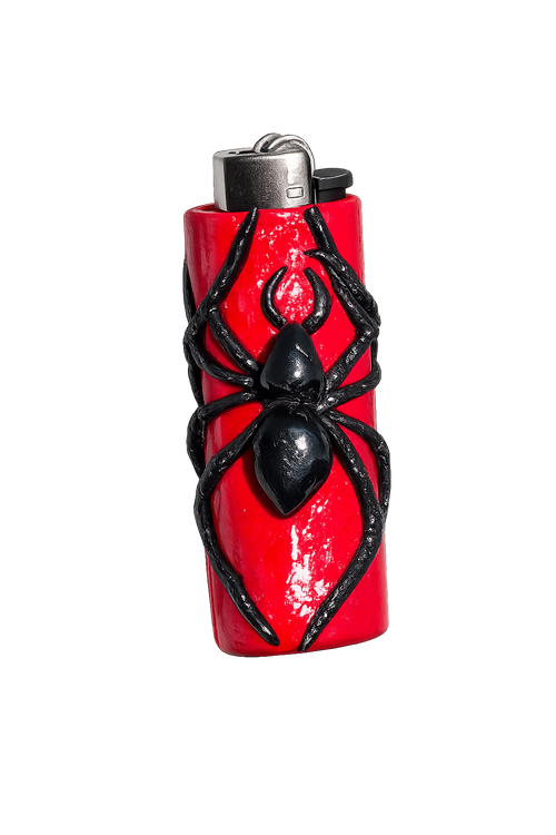 Black Widow red and black handmade polymer clay lighter case with keychain