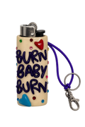Burn Baby Burn colourful handmade polymer clay lighter holder with keychain