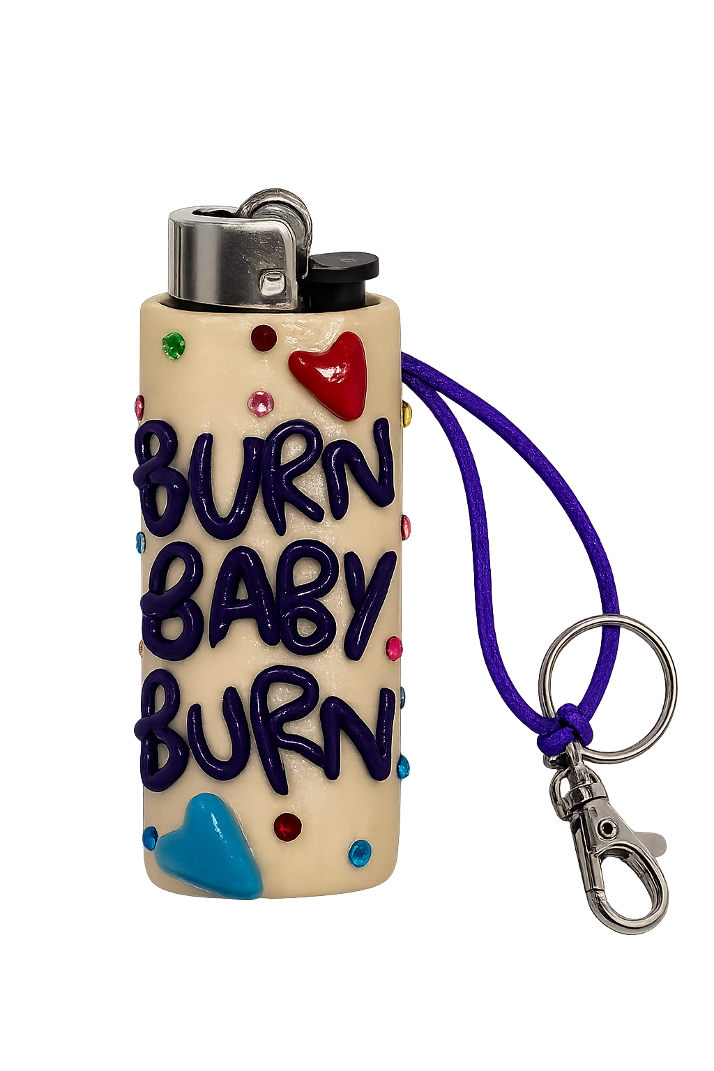Burn Baby Burn colourful handmade polymer clay lighter holder with keychain