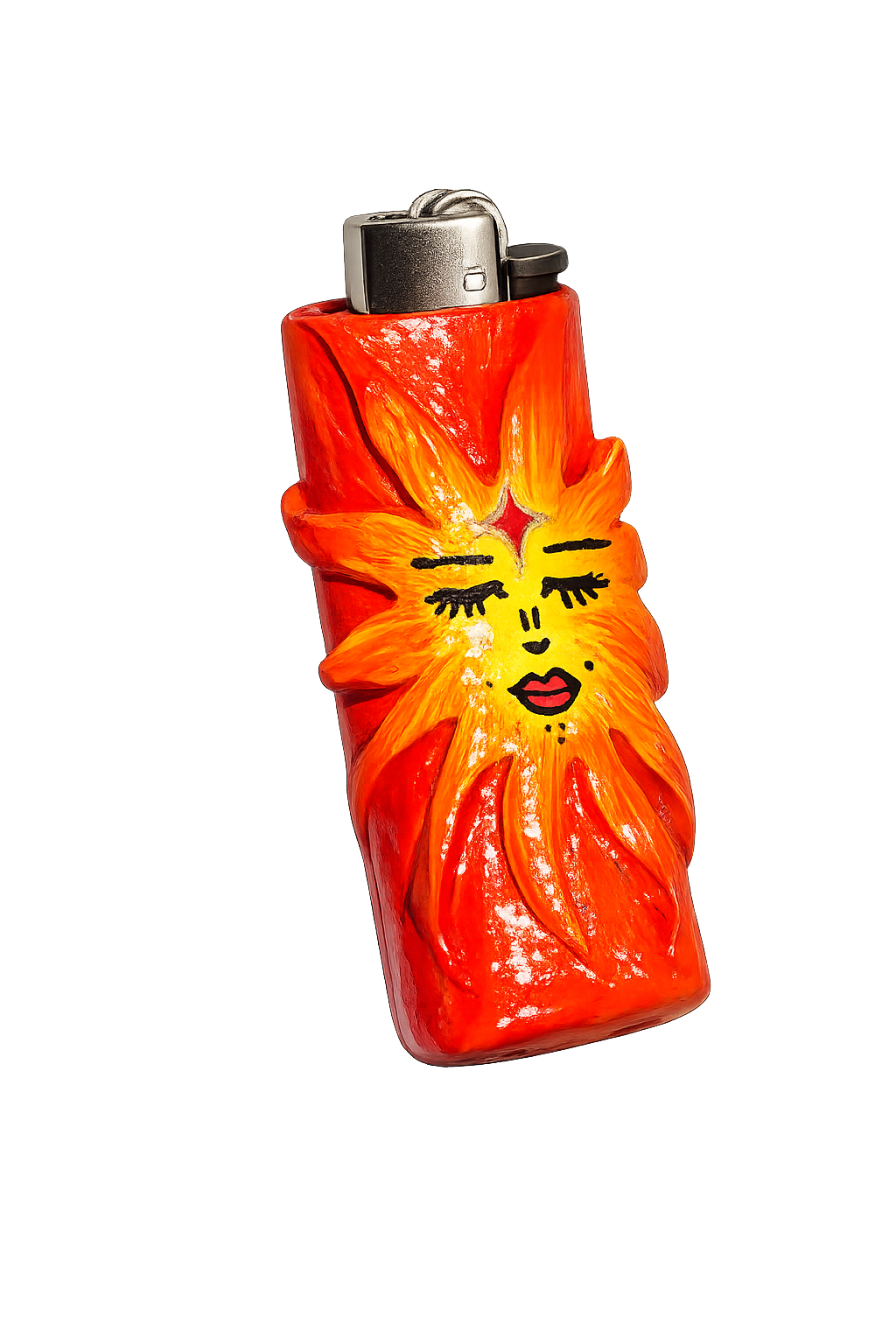 Golden Goddess red orange and gold polymer clay lighter case with keychain
