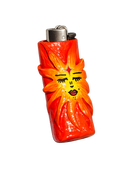Golden Goddess red orange and gold polymer clay lighter case with keychain