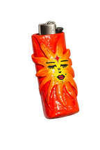 Golden Goddess red orange and gold polymer clay lighter case with keychain