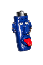 Mood blue handmade polymer clay character lighter case with keychain