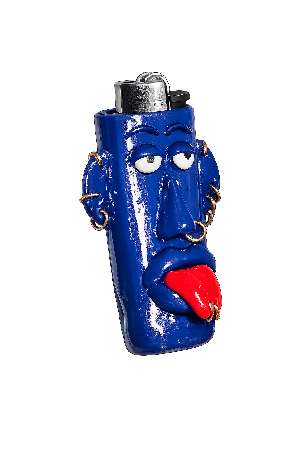 Mood blue handmade polymer clay character lighter case with keychain