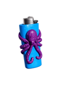 Tentacle Trouble blue and pink octopus polymer clay lighter case with keychain
