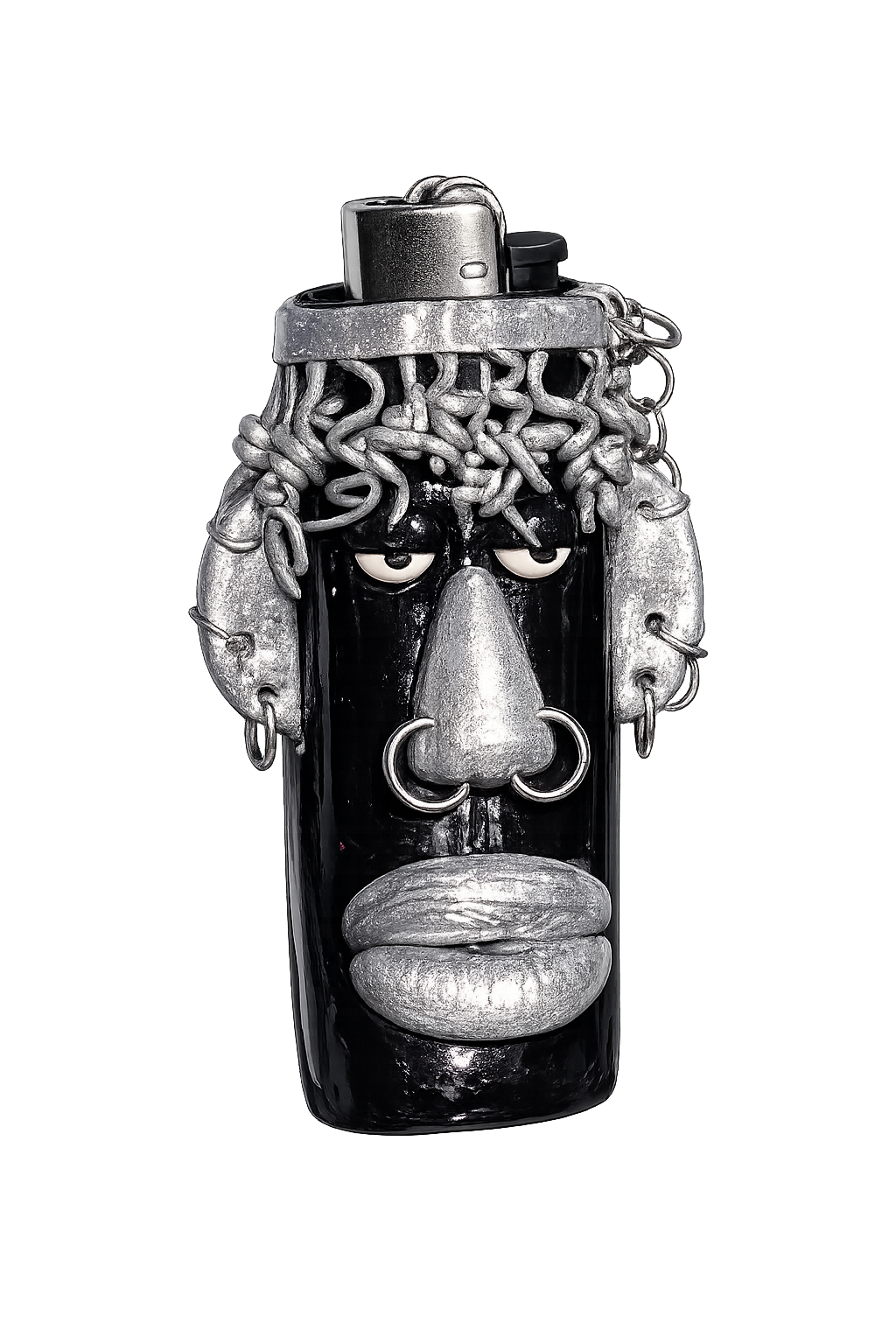The Ex black and white handmade polymer clay character lighter case