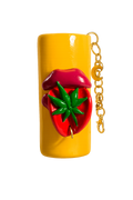 Touch Grass yellow handmade polymer clay lighter case with green and red details